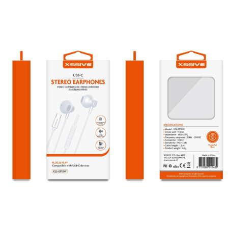 Écouteurs Stéréo USB-C XSSIVE XSS-EP18W – Bla | Smarty Paris